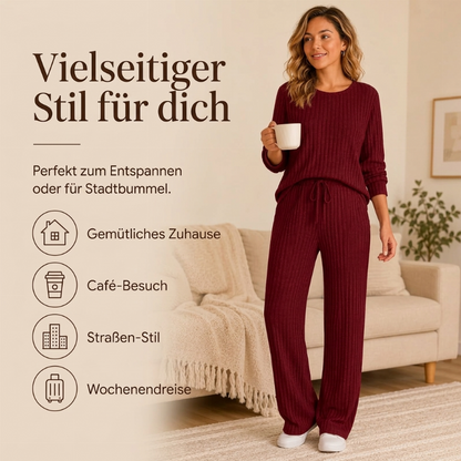 🎯 Einfach halber Preis – keine Spiele! Geripptes Oberteil mit geraden Hosen für Damen, Set