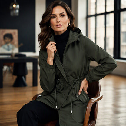 🏷️ Halber Preis – jetzt zugreifen! ✨ Damen mittellänge Windjacke mit Kapuze