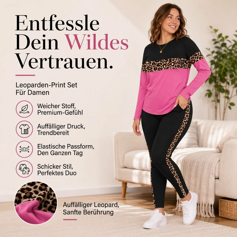 🏆 Verkaufsschlager – jetzt halber Preis! Zweiteiliges Freizeit-Set mit Leopardenmuster für Damen