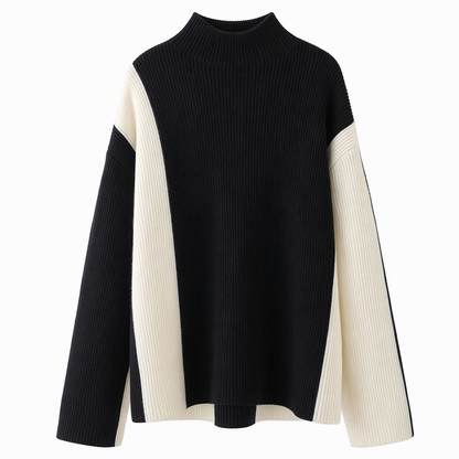 Herbst-Winter Farbblock Strick Zweiteiler Damen – Verdickter Pullover und Rock