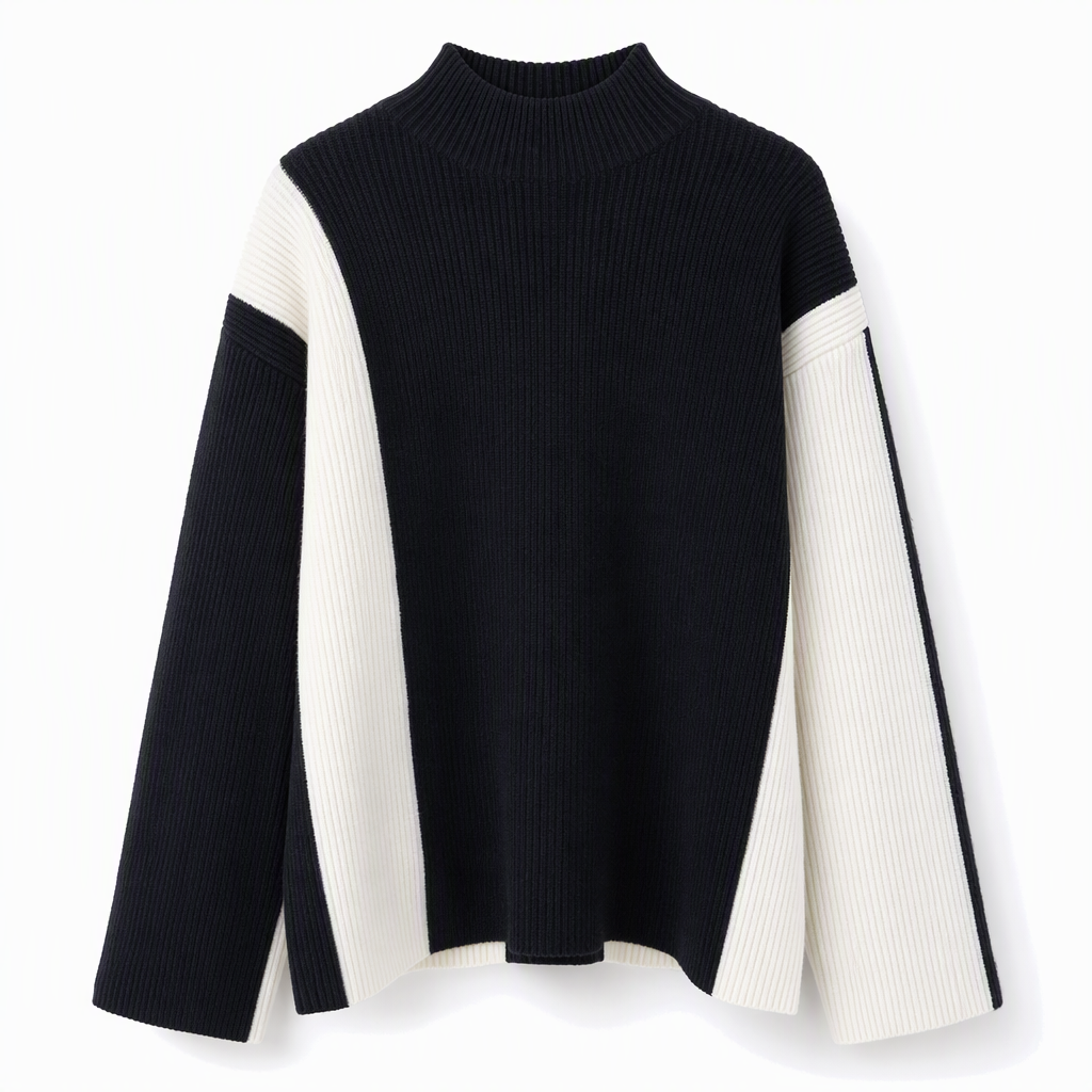Herbst-Winter Farbblock Strick Zweiteiler Damen – Verdickter Pullover und Rock