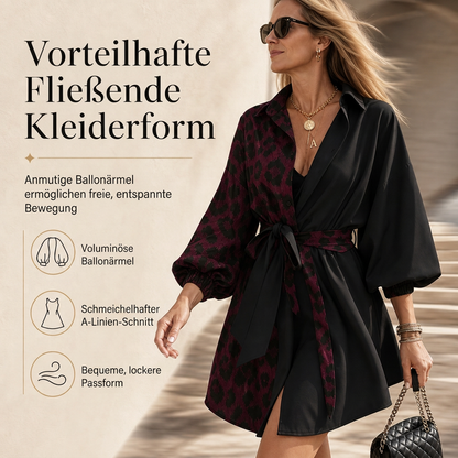 💞 Über 10.000 verkauft! ⭐ Damen Minikleid mit Leopardenmuster – Langarm, Kontrast-Patchwork & Gürtel