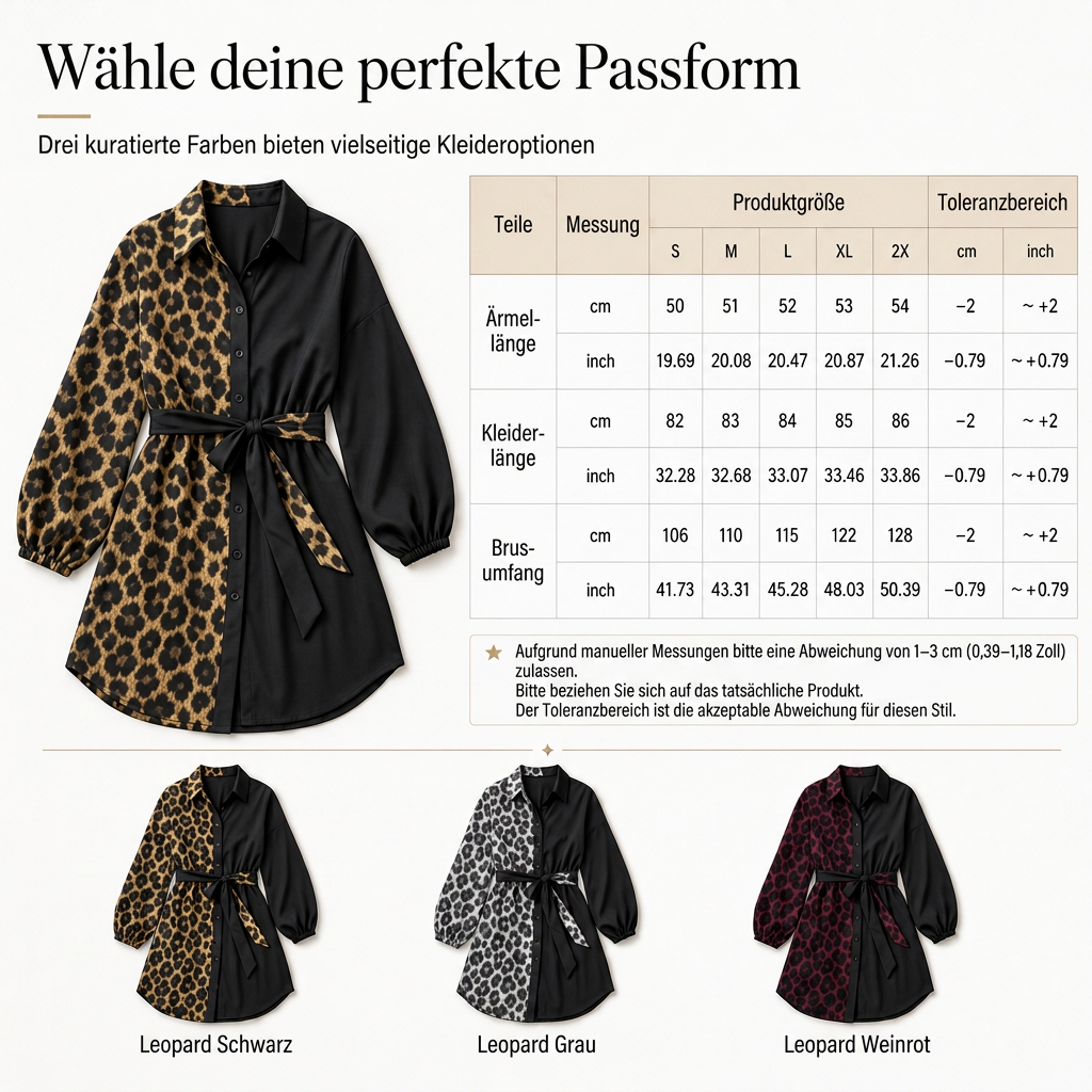 💞 Über 10.000 verkauft! ⭐ Damen Minikleid mit Leopardenmuster – Langarm, Kontrast-Patchwork & Gürtel