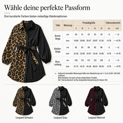 💞 Über 10.000 verkauft! ⭐ Damen Minikleid mit Leopardenmuster – Langarm, Kontrast-Patchwork & Gürtel