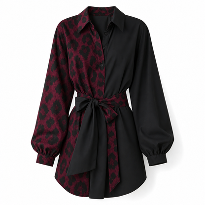 💞 Über 10.000 verkauft! ⭐ Damen Minikleid mit Leopardenmuster – Langarm, Kontrast-Patchwork & Gürtel