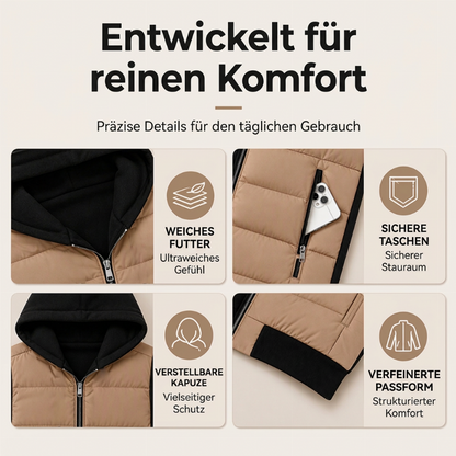 📢🎉50%Rabatt!!!🛍️✨Damen Farbblock gesteppte Kapuzenjacke
