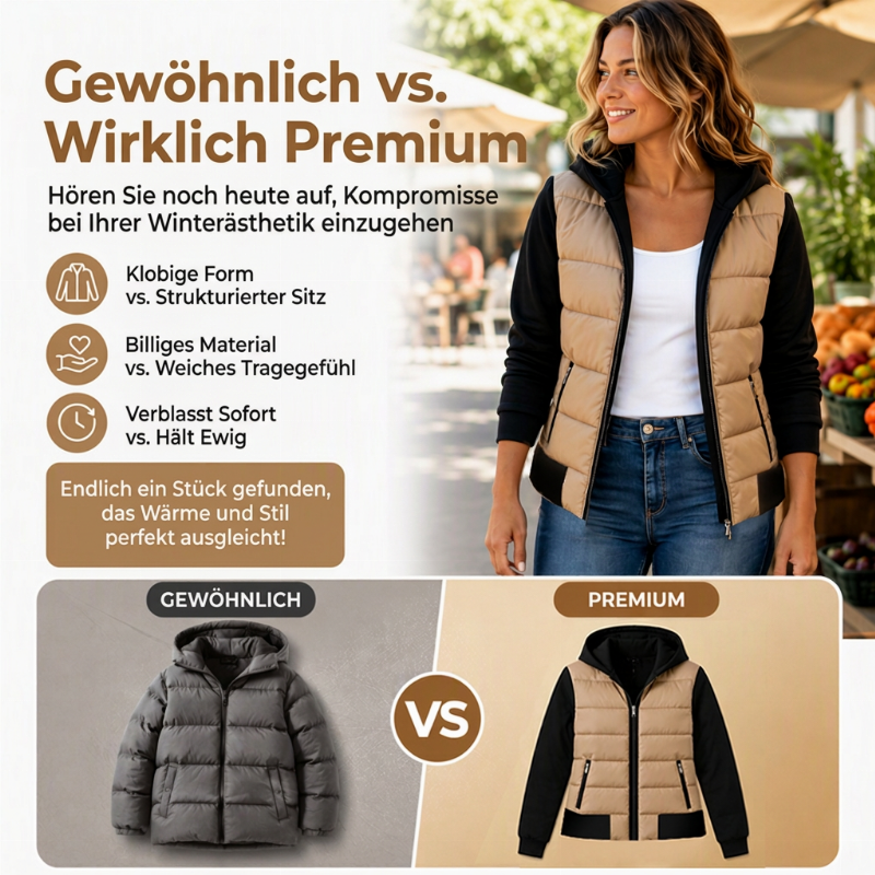 📢🎉50%Rabatt!!!🛍️✨Damen Farbblock gesteppte Kapuzenjacke