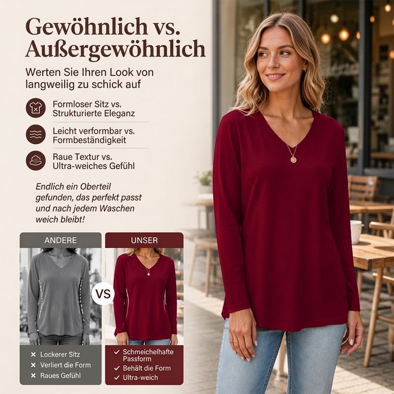🚀 Neu eingetroffen – 50% Probierpreis! Lässiges Damen-Langarmshirt mit V-Ausschnitt