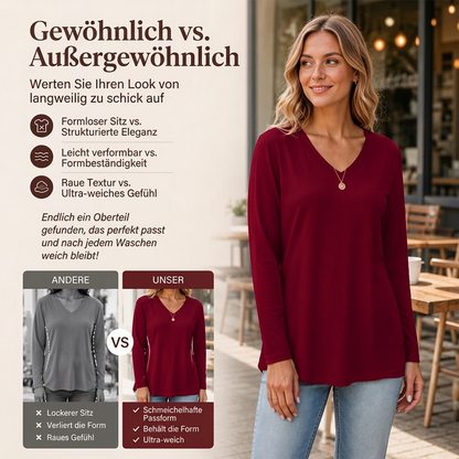 🚀 Neu eingetroffen – 50% Probierpreis! Lässiges Damen-Langarmshirt mit V-Ausschnitt