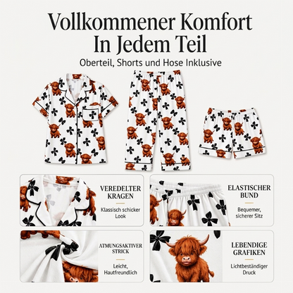 📢🎉50%Rabatt!!!🛍️✨Damen 3-teiliges Pyjama-Set mit Hochlandkuh-Print