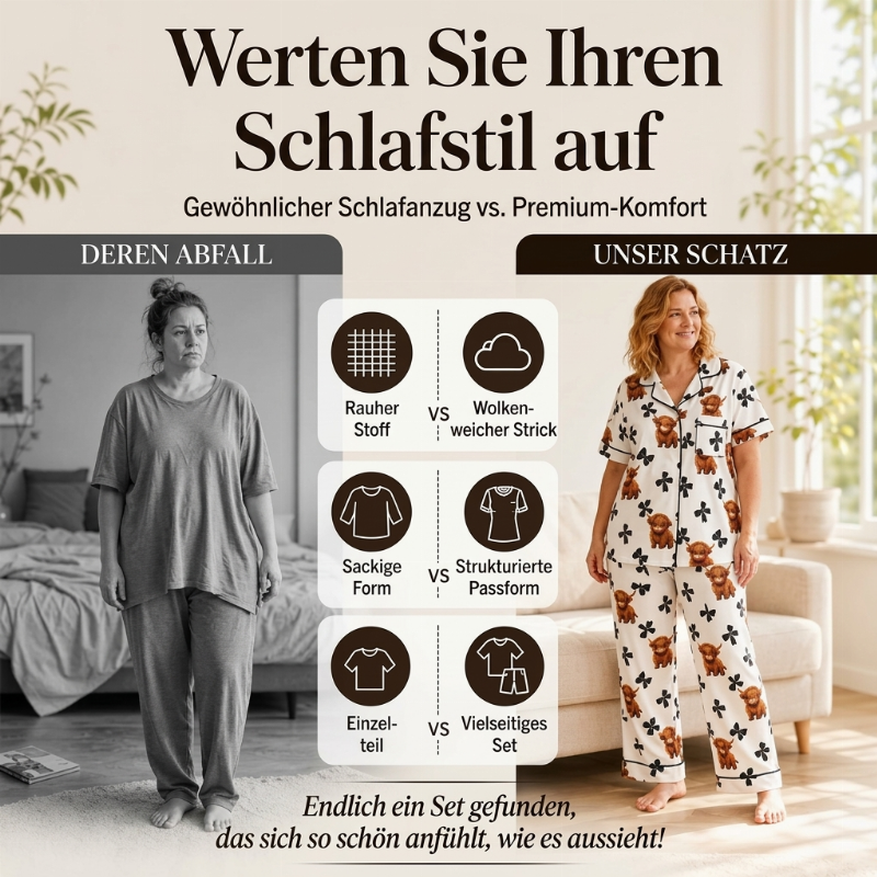 📢🎉50%Rabatt!!!🛍️✨Damen 3-teiliges Pyjama-Set mit Hochlandkuh-Print