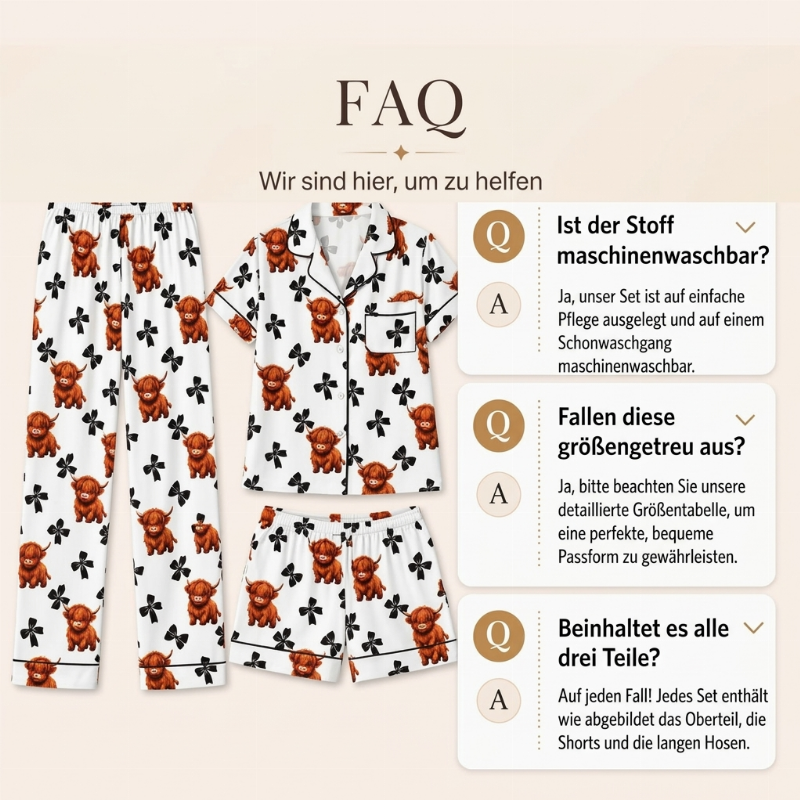 📢🎉50%Rabatt!!!🛍️✨Damen 3-teiliges Pyjama-Set mit Hochlandkuh-Print
