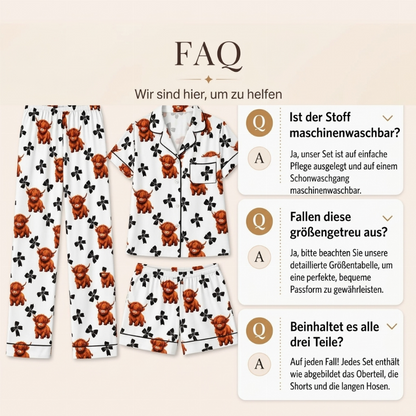 📢🎉50%Rabatt!!!🛍️✨Damen 3-teiliges Pyjama-Set mit Hochlandkuh-Print