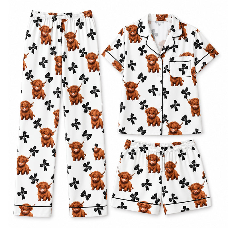 📢🎉50%Rabatt!!!🛍️✨Damen 3-teiliges Pyjama-Set mit Hochlandkuh-Print