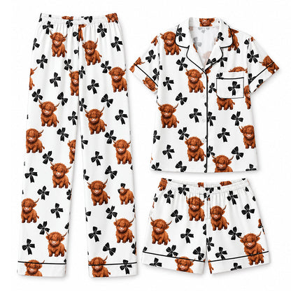 📢🎉50%Rabatt!!!🛍️✨Damen 3-teiliges Pyjama-Set mit Hochlandkuh-Print