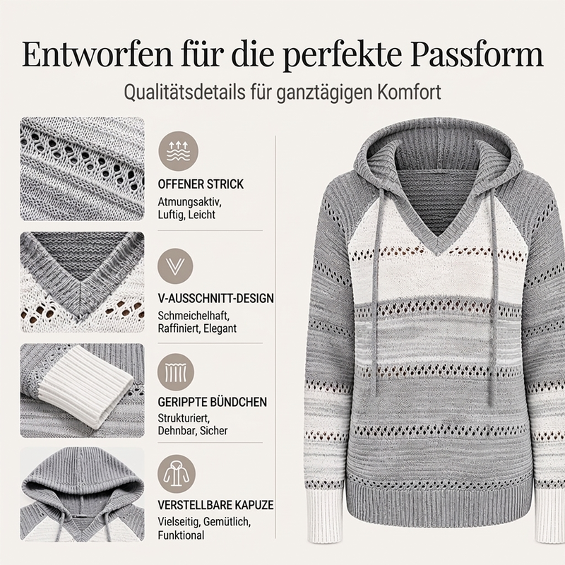 📢🎉50%Rabatt!!!🛍️✨Damen Kapuzen-Strickpullover mit Color-Block-Design und Lochstrick
