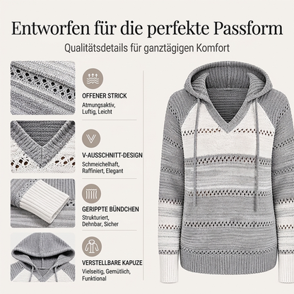 📢🎉50%Rabatt!!!🛍️✨Damen Kapuzen-Strickpullover mit Color-Block-Design und Lochstrick