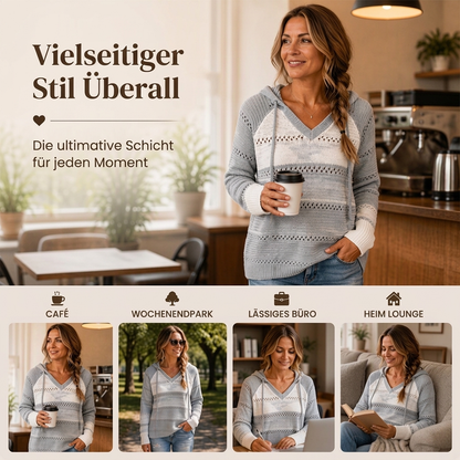 📢🎉50%Rabatt!!!🛍️✨Damen Kapuzen-Strickpullover mit Color-Block-Design und Lochstrick