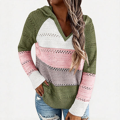 📢🎉50%Rabatt!!!🛍️✨Damen Kapuzen-Strickpullover mit Color-Block-Design und Lochstrick