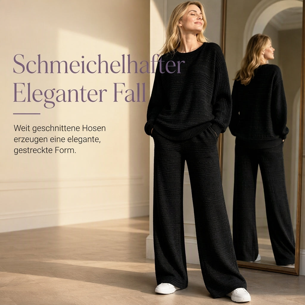 📢🎉50%Rabatt!!!🛍️✨Damen Herbst Winter Rippstrick Zweiteiler Freizeit Langarm Oberteil und Weite Hose