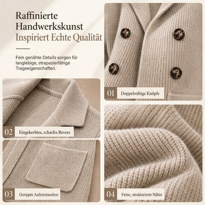 📢📢50%Rabatt!!!🎉✨Damen zweireihige Rippstrick-Strickjacke mit Taschen und Reverskragen
