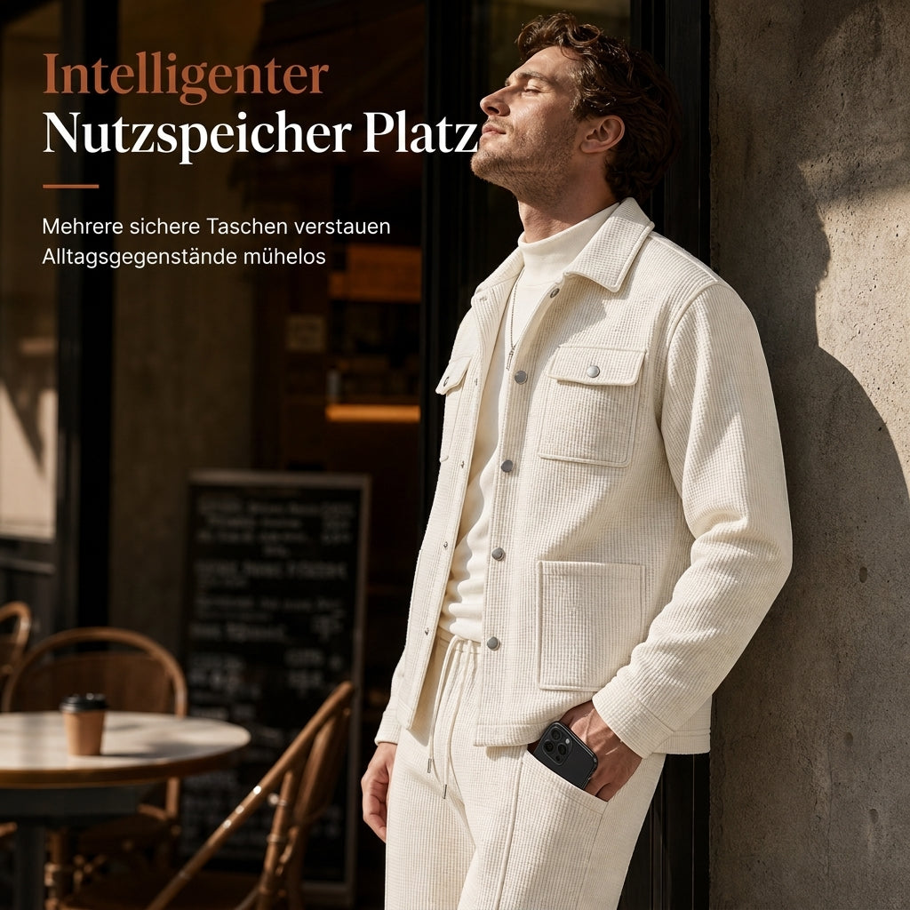 🔥 Beliebtes Produkt ！✨Zweiteiliges Set aus legerer Waffelstrickjacke und passender Hose für Herren