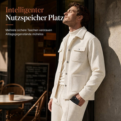 🔥 Beliebtes Produkt ！✨Zweiteiliges Set aus legerer Waffelstrickjacke und passender Hose für Herren