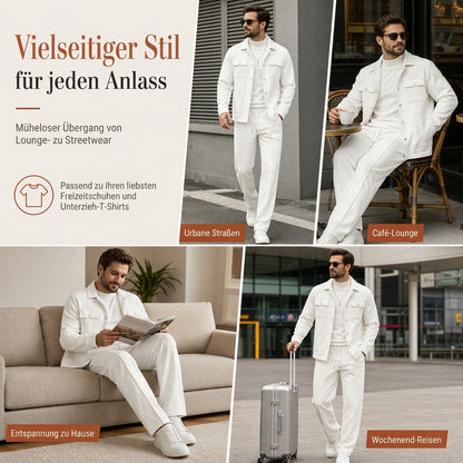 🔥 Beliebtes Produkt ！✨Zweiteiliges Set aus legerer Waffelstrickjacke und passender Hose für Herren