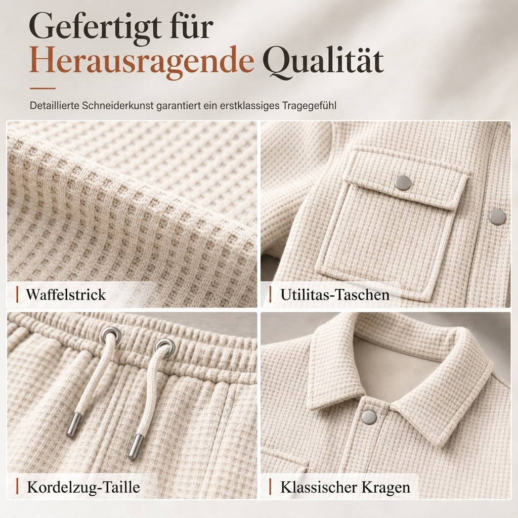 🔥 Beliebtes Produkt ！✨Zweiteiliges Set aus legerer Waffelstrickjacke und passender Hose für Herren