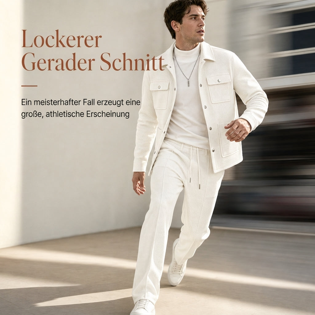 🔥 Beliebtes Produkt ！✨Zweiteiliges Set aus legerer Waffelstrickjacke und passender Hose für Herren
