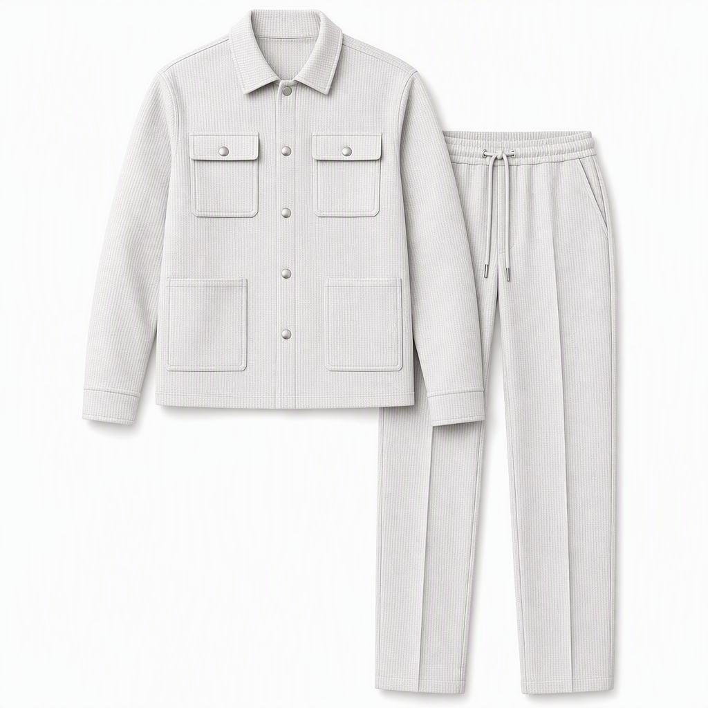 🔥 Beliebtes Produkt ！✨Zweiteiliges Set aus legerer Waffelstrickjacke und passender Hose für Herren
