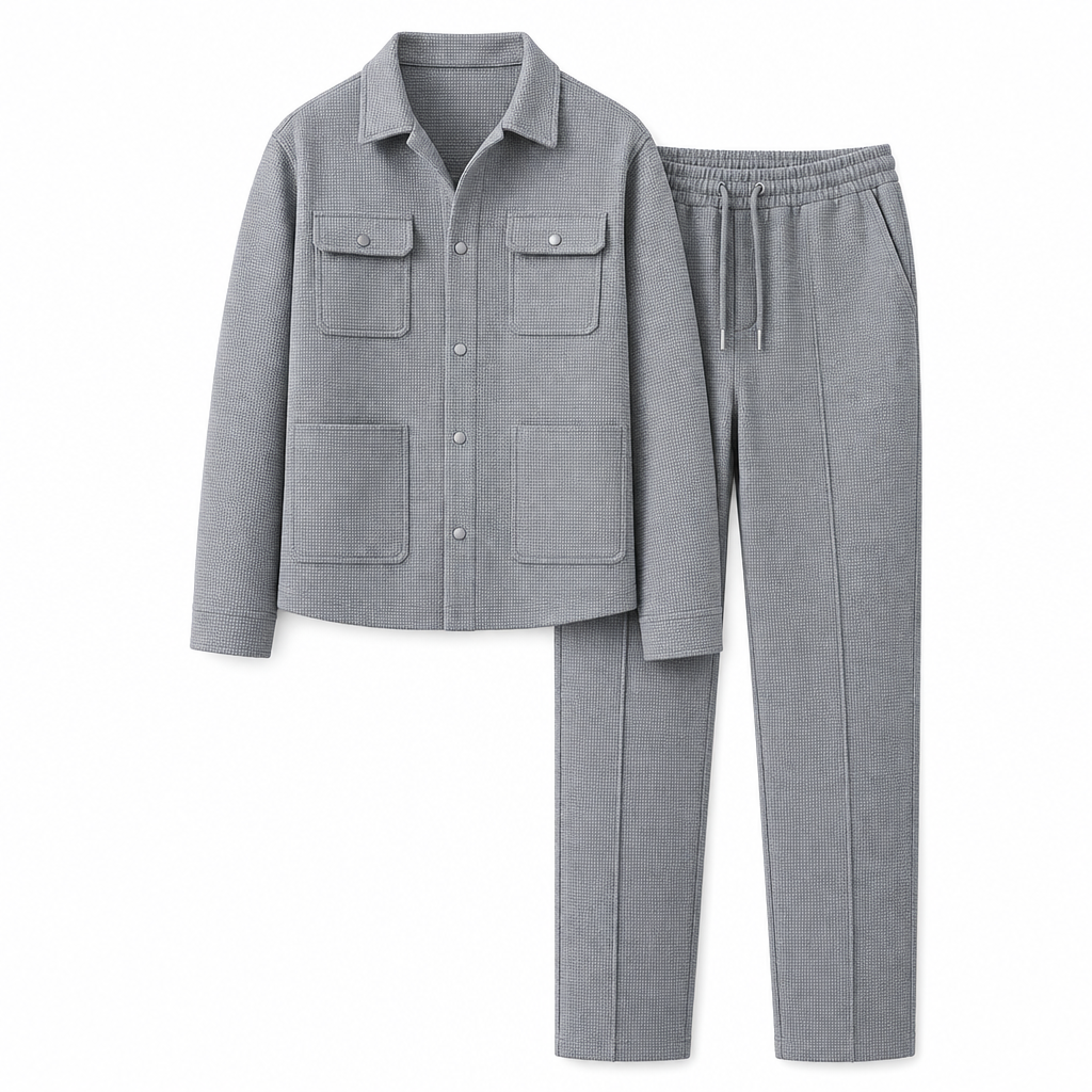 🔥 Beliebtes Produkt ！✨Zweiteiliges Set aus legerer Waffelstrickjacke und passender Hose für Herren