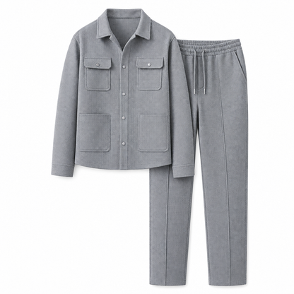 🔥 Beliebtes Produkt ！✨Zweiteiliges Set aus legerer Waffelstrickjacke und passender Hose für Herren