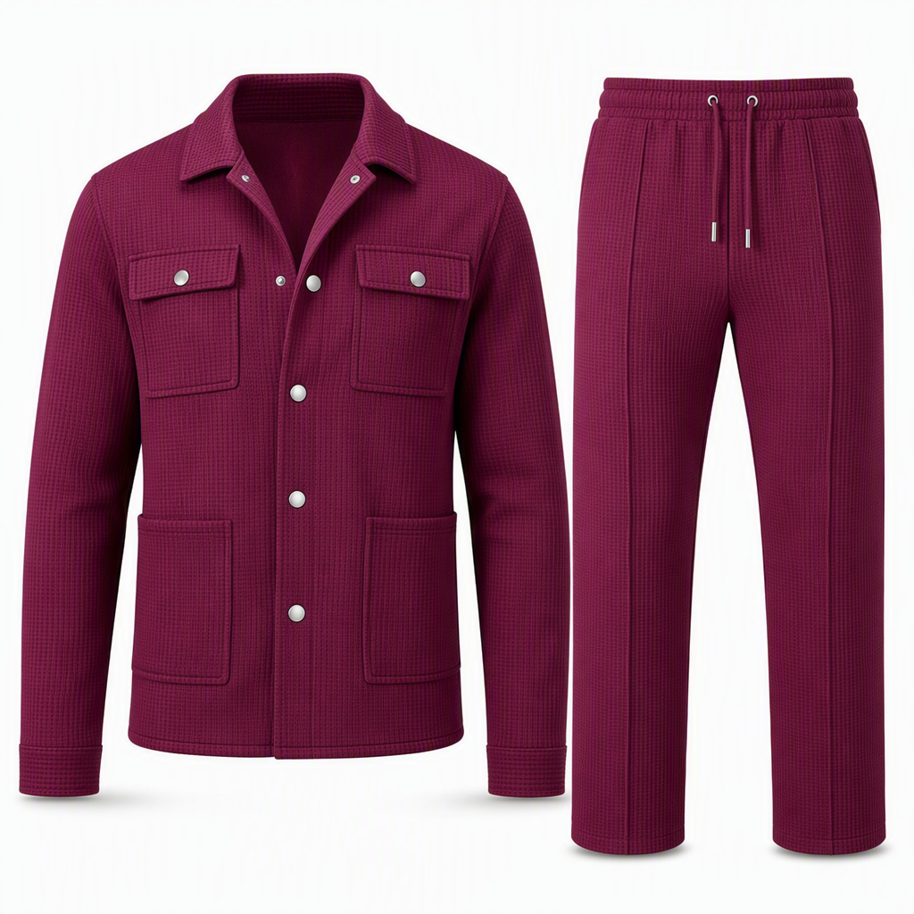 🔥 Beliebtes Produkt ！✨Zweiteiliges Set aus legerer Waffelstrickjacke und passender Hose für Herren