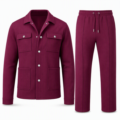 🔥 Beliebtes Produkt ！✨Zweiteiliges Set aus legerer Waffelstrickjacke und passender Hose für Herren