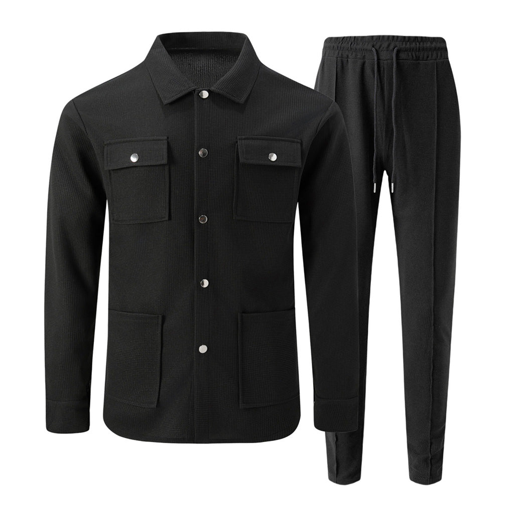 🔥 Beliebtes Produkt ！✨Zweiteiliges Set aus legerer Waffelstrickjacke und passender Hose für Herren
