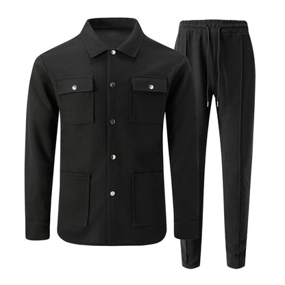 🔥 Beliebtes Produkt ！✨Zweiteiliges Set aus legerer Waffelstrickjacke und passender Hose für Herren