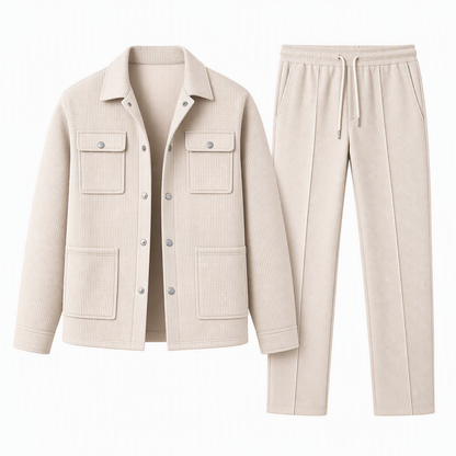 🔥 Beliebtes Produkt ！✨Zweiteiliges Set aus legerer Waffelstrickjacke und passender Hose für Herren