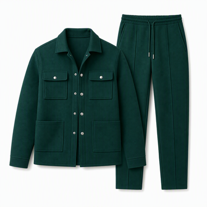 🔥 Beliebtes Produkt ！✨Zweiteiliges Set aus legerer Waffelstrickjacke und passender Hose für Herren