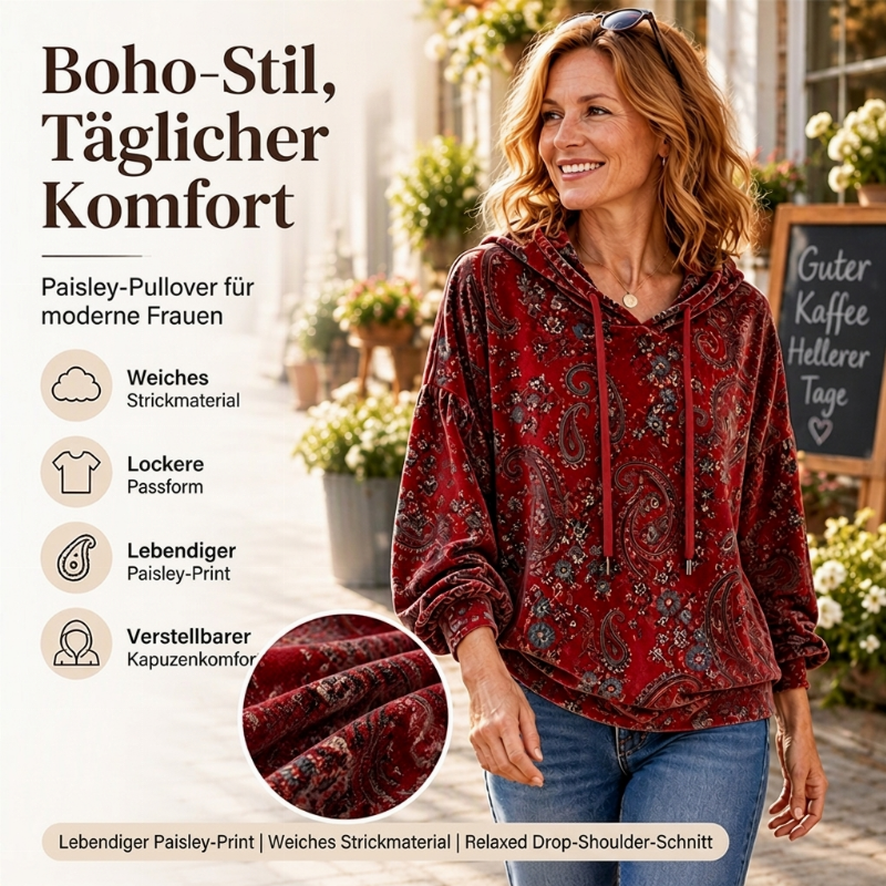 🚨Nur noch wenige auf Lager!🚨 Damen-Kapuzenpullover mit Paisley-Print und Kordelzug