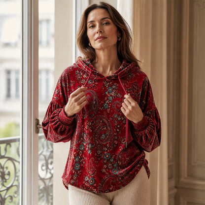 🚨Nur noch wenige auf Lager!🚨 Damen-Kapuzenpullover mit Paisley-Print und Kordelzug