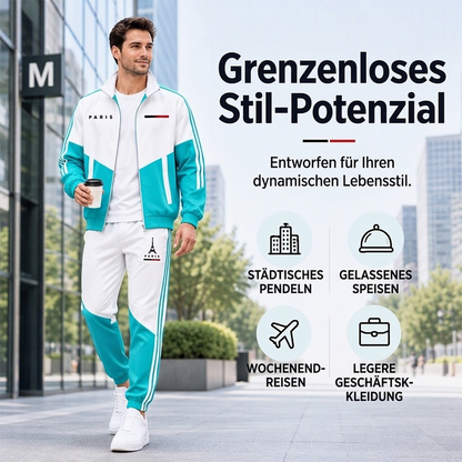 📢🎉 50% RABATT 🛍️✨Herren Farbblock-Reißverschlussjacke und Kordelhosen-Set