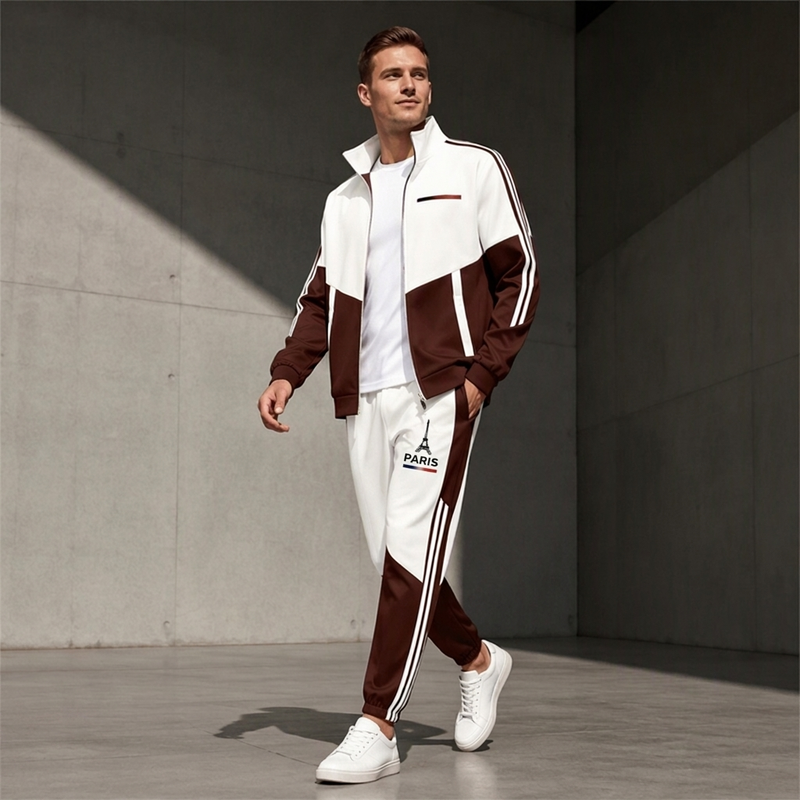 📢🎉 50% RABATT 🛍️✨Herren Farbblock-Reißverschlussjacke und Kordelhosen-Set