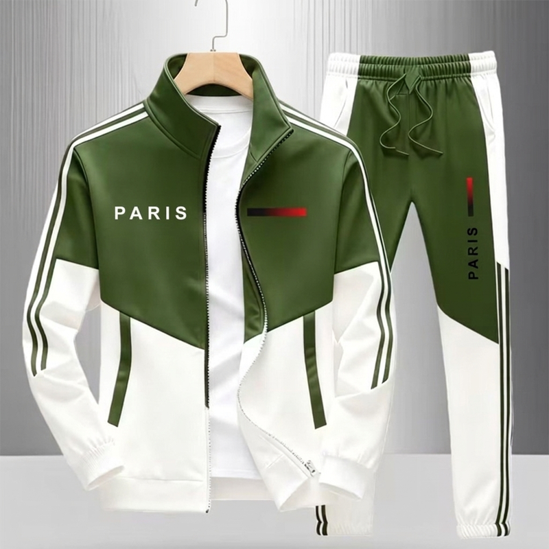 📢🎉 50% RABATT 🛍️✨Herren Farbblock-Reißverschlussjacke und Kordelhosen-Set