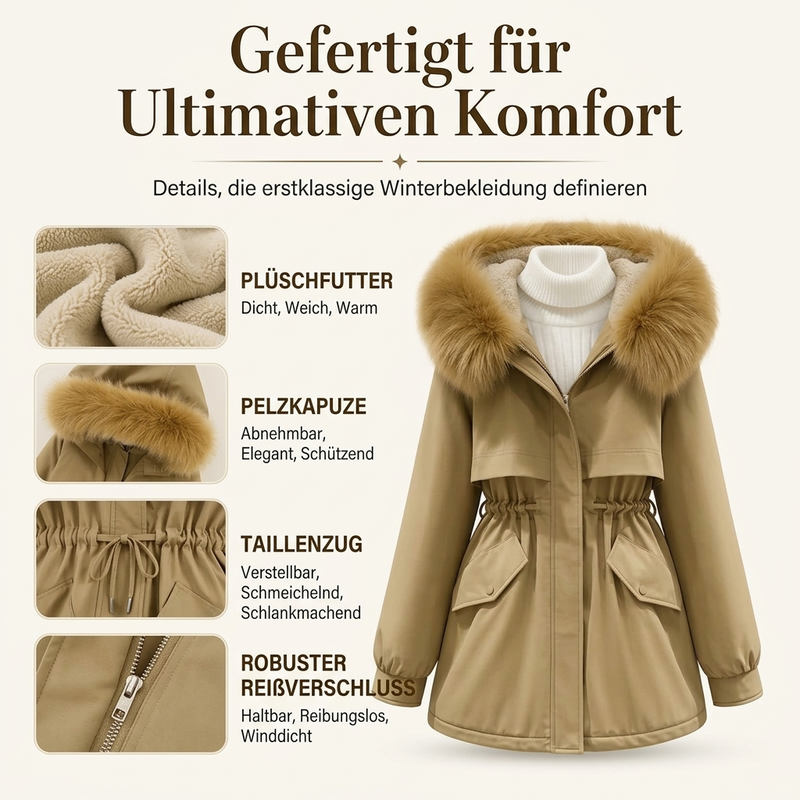 Mittellange Damen-Parka-Jacke mit Plüschfutter