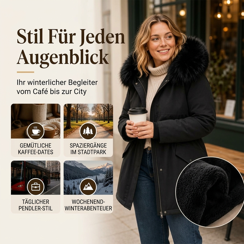 Mittellange Damen-Parka-Jacke mit Plüschfutter