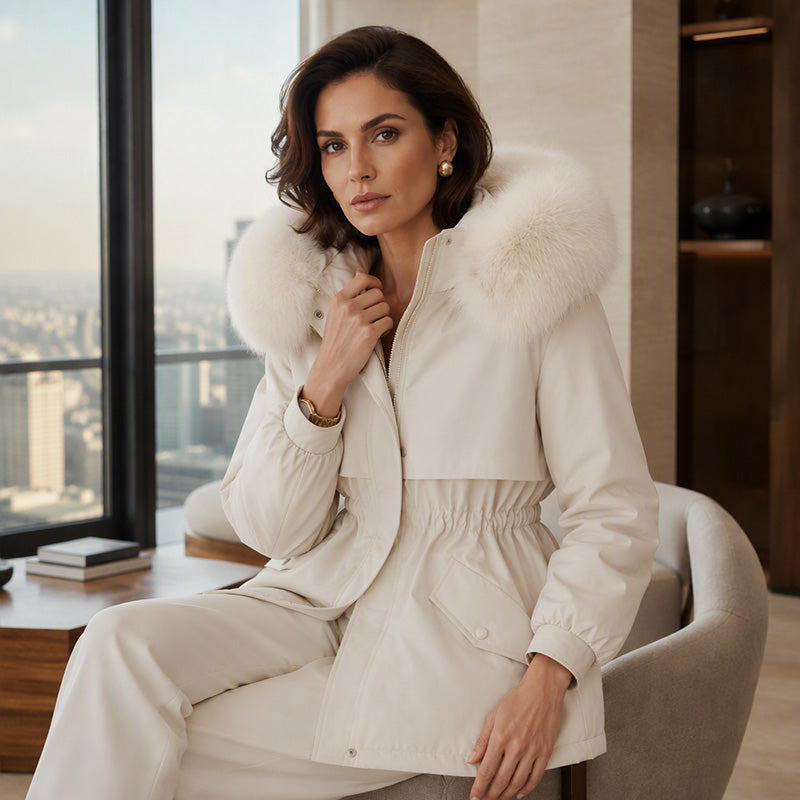 Mittellange Damen-Parka-Jacke mit Plüschfutter