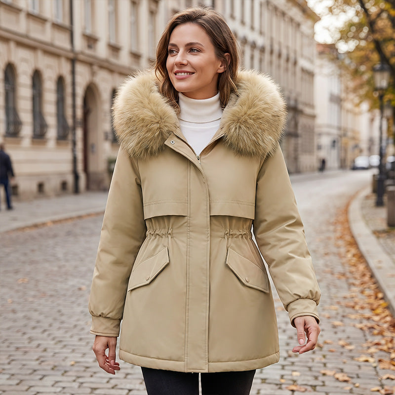 Mittellange Damen-Parka-Jacke mit Plüschfutter