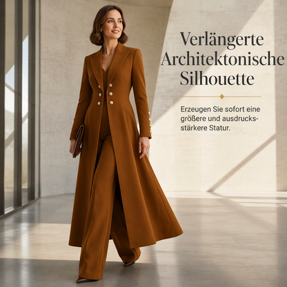 Elegantes herbstliches 2-Teiler-Outfit für Damen mit Retro-Langmantel und schlichter Hose