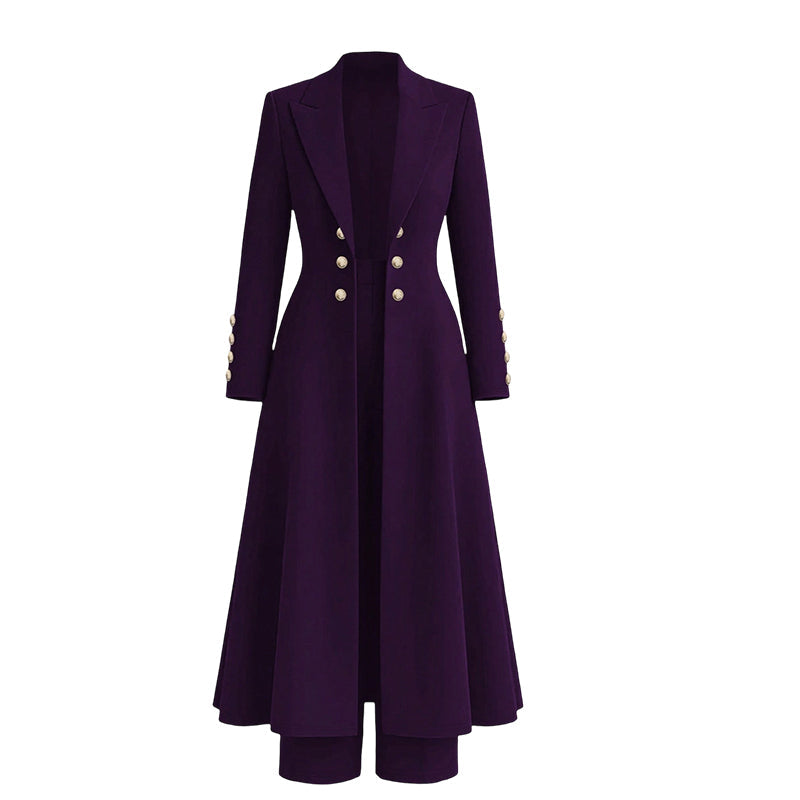 Elegantes herbstliches 2-Teiler-Outfit für Damen mit Retro-Langmantel und schlichter Hose